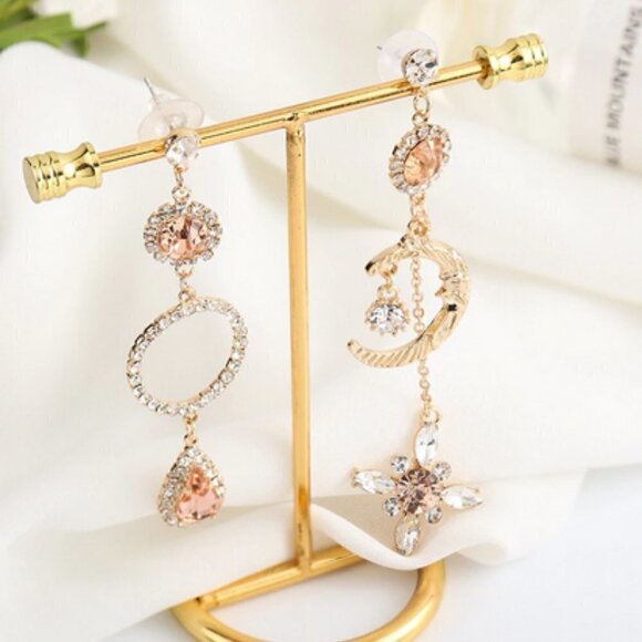 Boho Asymmetricall Moon  crystal earrings - Picture 4 of 8